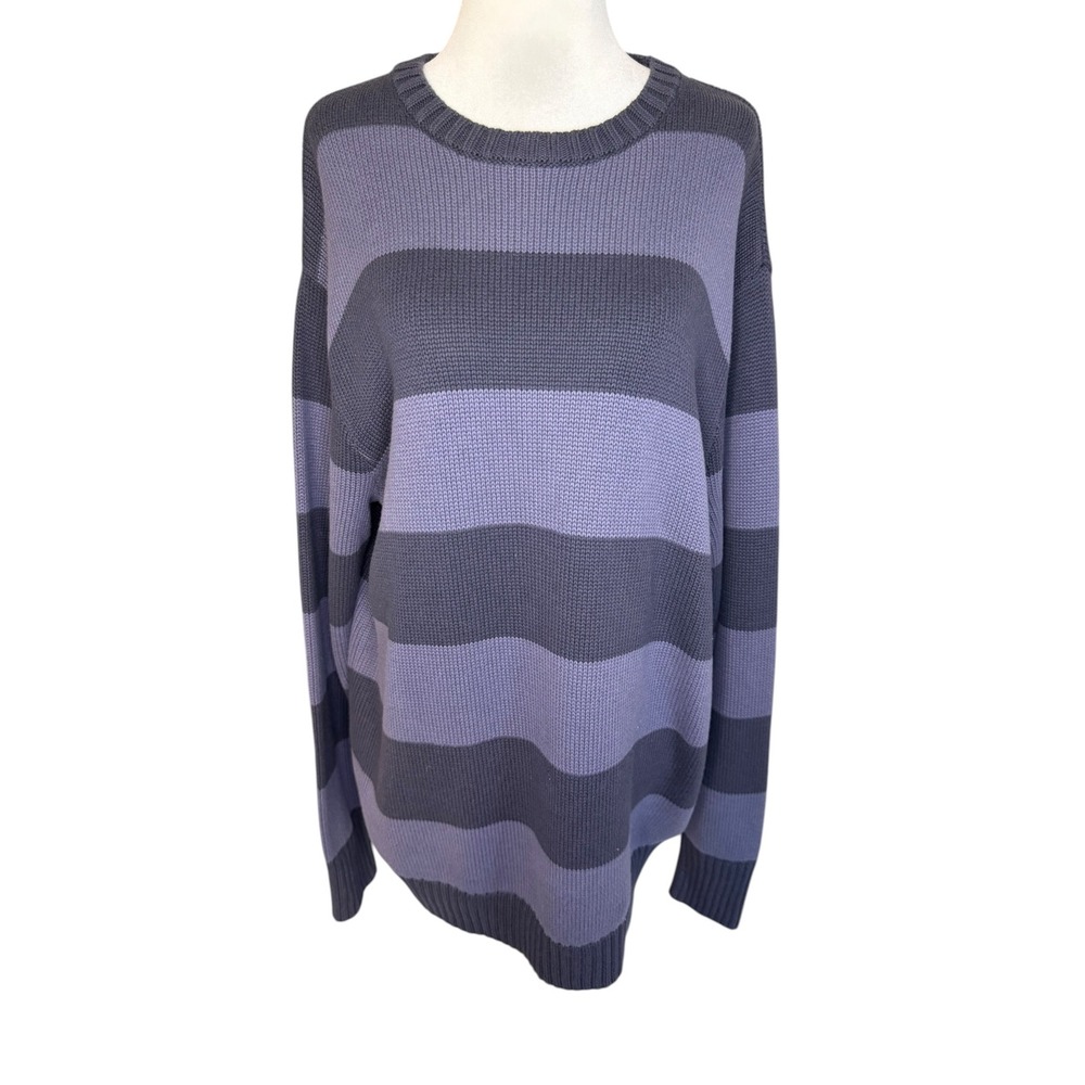 Brandy Melville Blue Striped Oversized Cotton Knit Sweater MH320 One Size